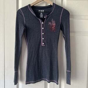 Vintage - Victoria's Secret PINK Henley Sleep Tee My Secret Pink Garden - XS